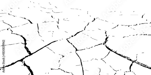 Black and white cracked earth texture showing dry, parched ground. High-contrast drought soil pattern ideal for climate change, environmental backgrounds, vector design, and natural texture illustrati