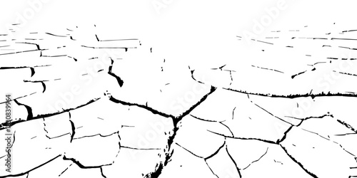 Black and white cracked earth texture showing dry, parched ground. High-contrast drought soil pattern ideal for climate change, environmental backgrounds, vector design, and natural texture illustrati
