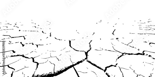 Black and white cracked earth texture showing dry, parched ground. High-contrast drought soil pattern ideal for climate change, environmental backgrounds, vector design, and natural texture illustrati