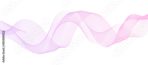 Fototapeta Naklejka Na Ścianę i Meble -  Abstract wavy stripe design. Twisted curve lines with blend effect. Business background lines. Frequency sound waves. Dynamic flowing pink curves isolated on white background.	