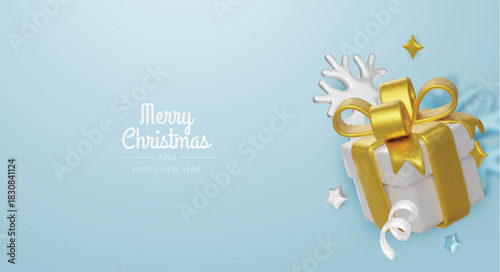 Modern 3D Christmas illustration with glossy ornaments and snowflakes, great for greeting cards, posters, newsletters, and online campaigns.
