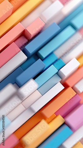 An abstract image featuring a pattern of colorful rectangles arranged diagonally, creating a dynamic and visually appealing composition.