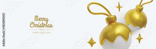 Festive greeting card design with elegant gold decorations and soft white elements for Christmas and New Year themes