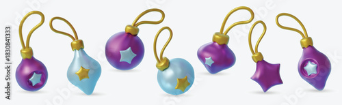 Set of elegant Christmas ornaments with glossy texture, perfect for festive design projects, holiday branding, packaging and winter decorations