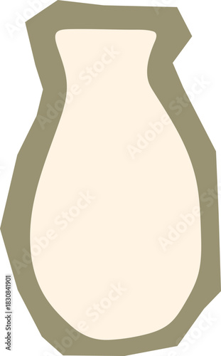 Simple tall ceramic vase or pottery jar shape beige and sage green boho element for interior decor