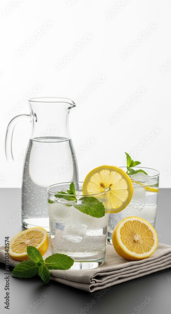Fototapeta premium Refreshing Lemonade with Mint and Ice