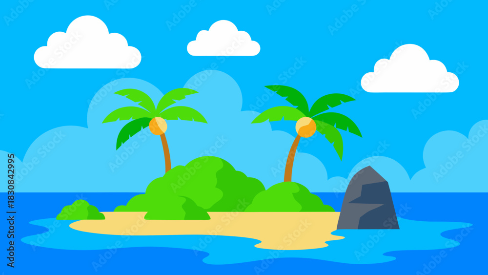 Fototapeta premium Sunny Tropical Lagoon with Palm Leaves