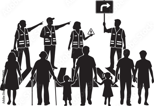 Diverse group of people volunteering and directing traffic on international volunteer day concept