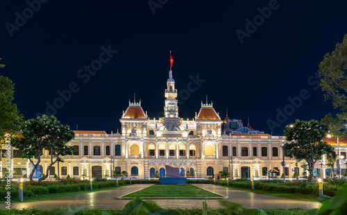 Ho Chi Minh City, Vietnam - June 23, 2025: Ho Chi Minh City Hall or Saigon City Hall or Committee Head office is a building in a French colonial style in Ho Chi Minh, Vietnam