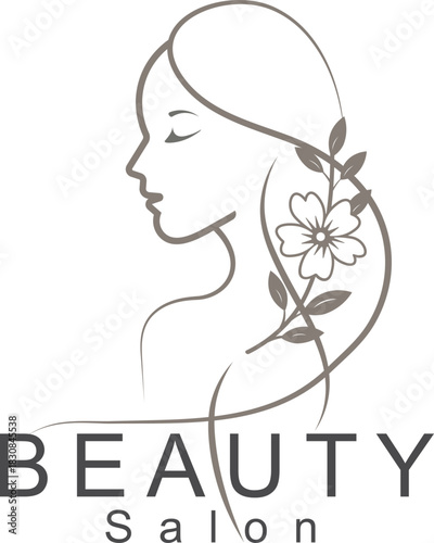 Elegant Beauty Salon Logo Design with Female Profile, Floral and Leaf Accents for Natural Beauty and Aesthetics