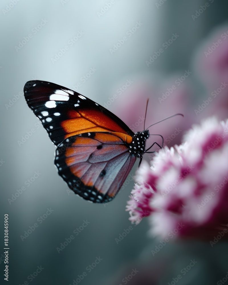 Fototapeta premium close-up macro shot of butterfly on flower, vivid details and colors
