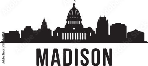 Madison Wisconsin Skyline Silhouette – Minimalist Black Vector Illustration