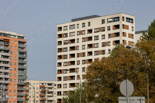 Residential buildings from different periods - 80s, beginning of 21st century and contemporary in Goclaw area, Poland