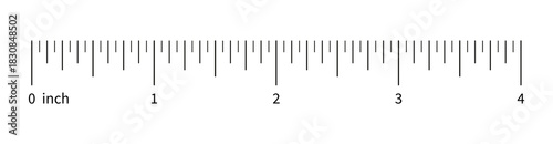 Ruler scale, measuring chart with 4 inches, with numbers. Length measurement distance, height, math. Template of eight-inch sewing tool.