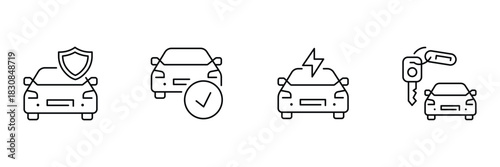 Car protection, vehicle approval, electric auto, key handover icon vector illustration for automotive service use.