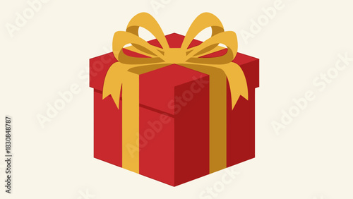 A vibrant illustration of a red gift box adorned with a golden ribbon, perfect for celebrations.