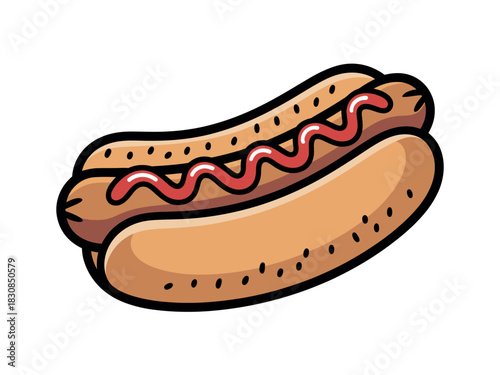 A delicious hot dog with ketchup is ready to be eaten, representing a classic American fast food item.
