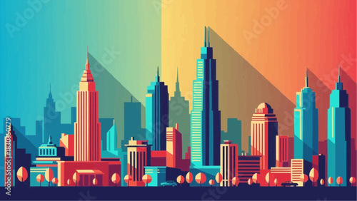 Colorful cityscape skyline illustration of urban buildings and architecture with skyscrapers and towers design brazil ceara