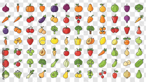 Vibrant Tropical Fruits Icon Set – Colorful Vector Pack Highlighting Fresh Organic Fruits for Eco-Friendly and Healthy Food-Themed Designs
