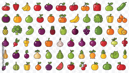 Mixed Fresh Fruits Icon Pack – Modern Outline Vector Collection of Organic, Tropical, and Seasonal Fruits for Healthy Lifestyle and Food Graphics