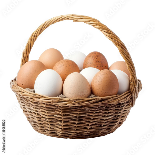 Wallpaper Mural A basket of farm-fresh eggs, their shells in soft shades of brown and white. full length isolate on transparent background Torontodigital.ca