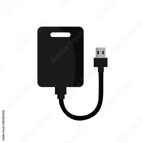 Isolated external hard drive with USB connector isometric. Vector illustration.