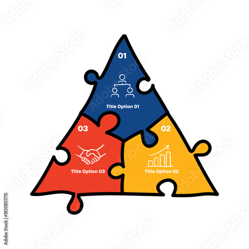 Vector triangle puzzle element for infographic. Template for cycling diagram, graph, presentation. Business concept with 3 options, parts, steps or processes.	