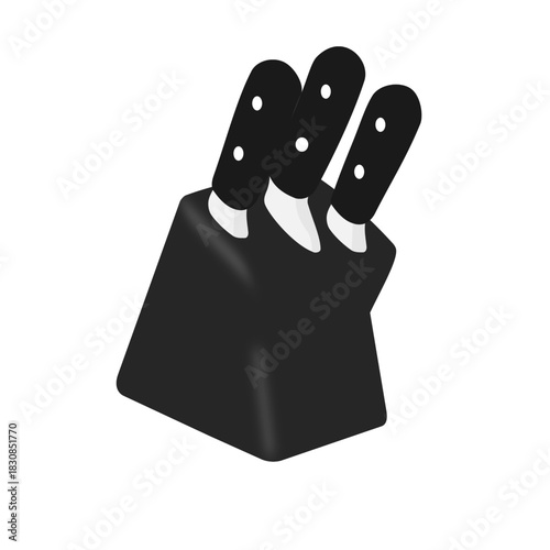 Kitchen knives organizer for storage realistic vector illustration. Knife handles in box rack holder stainless tool for cooking. Cuisine accessory with blade for cutting chopping slice