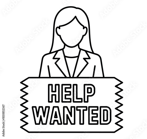 A person holds a "Help Wanted" sign, indicating a job opening or recruitment need.