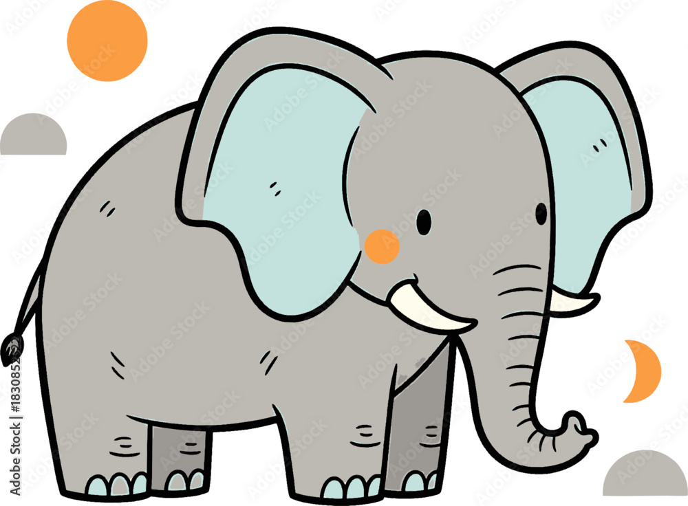 Obraz premium Whimsical cartoon elephant illustration with abstract geometric shapes, perfect for playful children's designs and educational materials