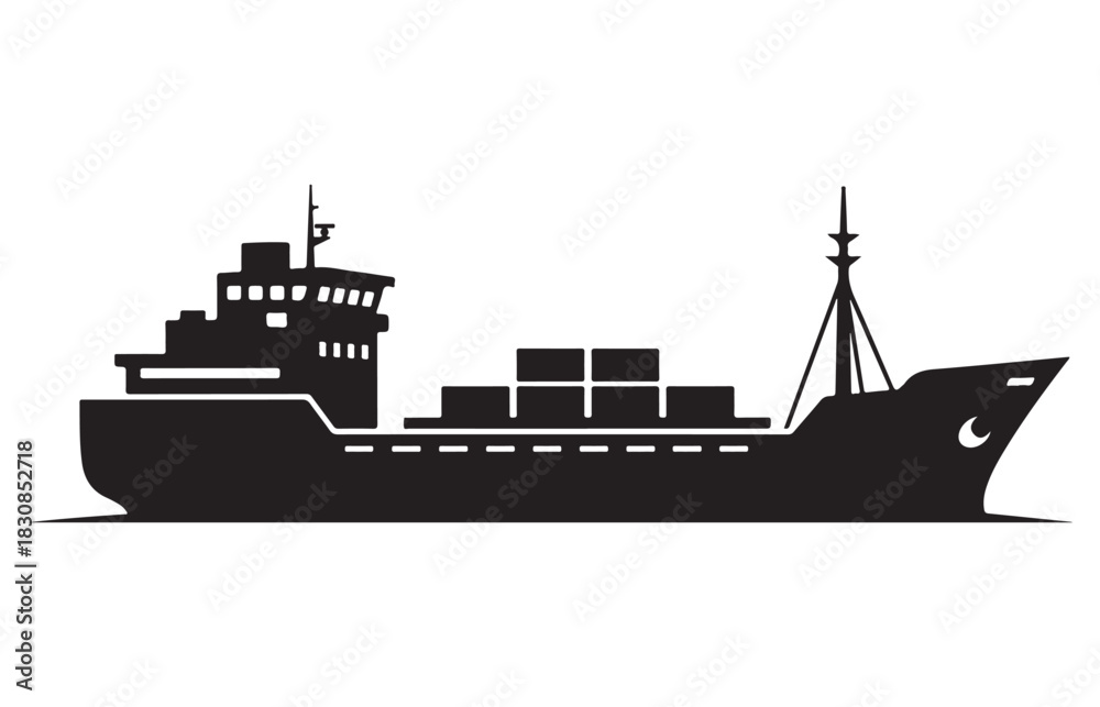 Obraz premium Silhouette of a cargo ship carrying containers across the ocean for international trade and logistics