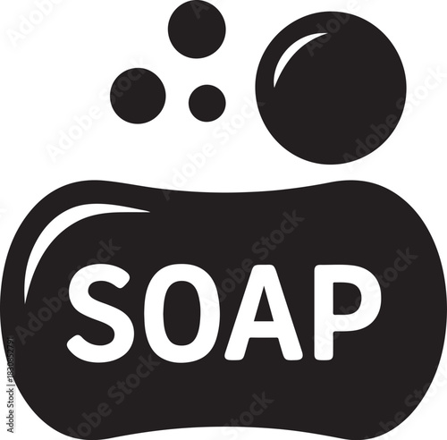   Soap bar with bubbles silhouette icon ideal for hygiene, washing, cleanliness, bathroom, and sanitation graphics.