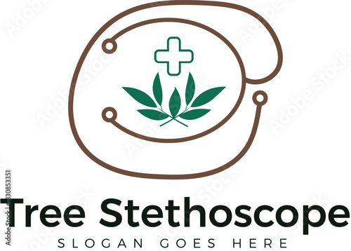 Tree Stethoscope Medical Cannabis Logo. A Modern Symbol Connecting Natural Healing With Medical Cannabis Care