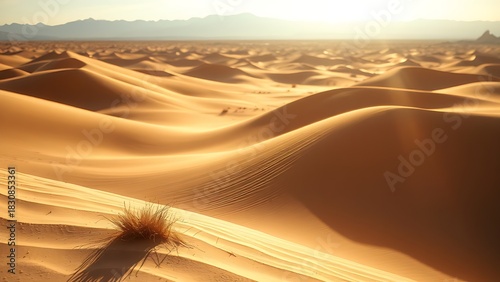 tennessine. Desert landscape with heat waves distorting the view of distant mountains. travel magazines, destination branding, designed for travel destination branding, used by health educators.