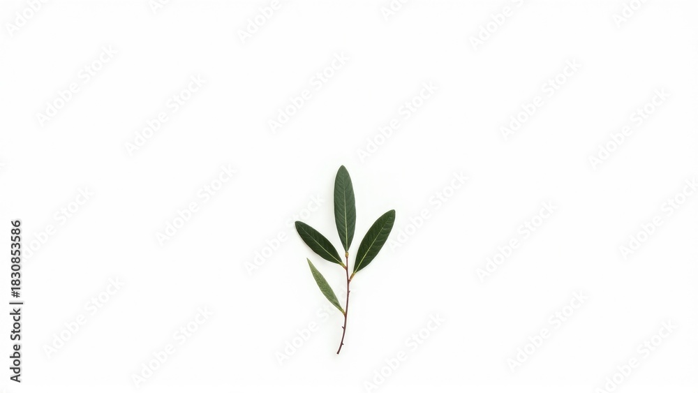 Fototapeta premium single olive branch on a stark white background, peace and hope symbolism, minimalist botanical art, isolated on white,