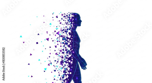 Human body disintegration concept for science and technology with triangle particles and digital effect