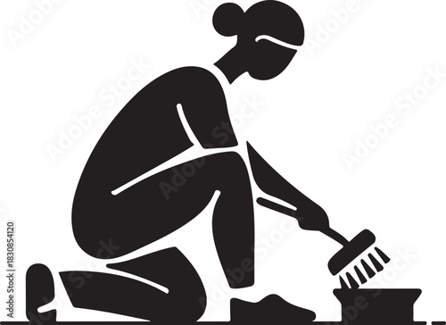 Person Cleaning with Brush