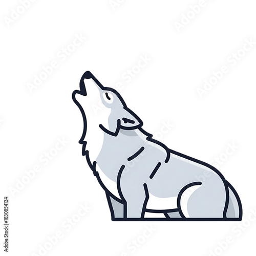 A lone wolf howls toward the sky in a snowy setting.