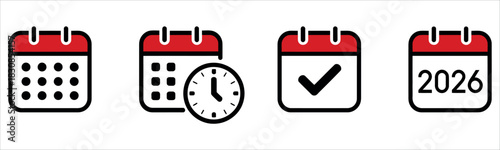 Schedule tasks and meetings with these calendar date icons, planning for success in 2026, make sure to check dates and set reminders!