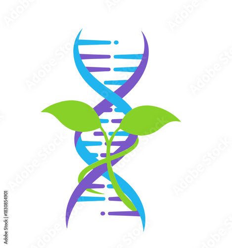 DNA Strand with a Growing Plant Representing Biotechnology and Genetic Engineering
