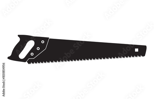 Classic hand saw silhouette with serrated blade and ergonomic handle for woodworking and diy projects