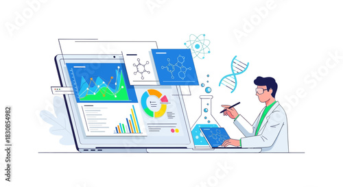 Scientific Research and Analysis Data Visualization and Chemical Structures in Modern Laboratory