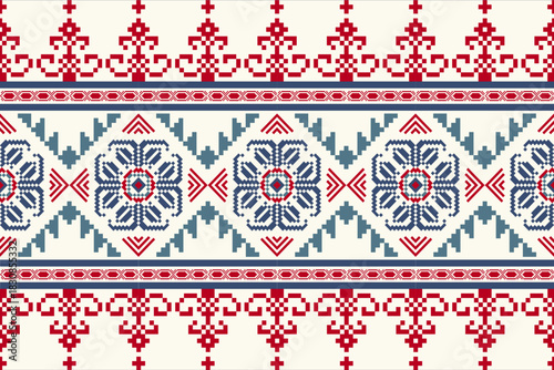 Seamless geometric pattern . pixel pattern. Design for clothing fabric textile ornamentation embroidery Hand stitched pattern . cultural stitching pixel art , Cross stitch pattern.