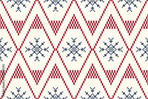 
Seamless geometric pattern . pixel pattern. Design for clothing fabric textile ornamentation embroidery Hand stitched pattern . cultural stitching pixel art , Cross stitch pattern