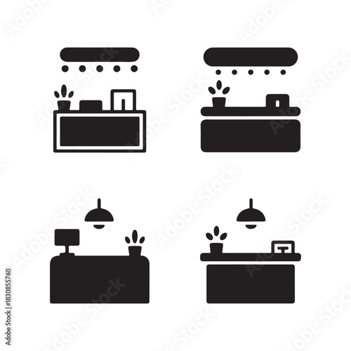 Reception Desk Solid Icons Set for Company Reception