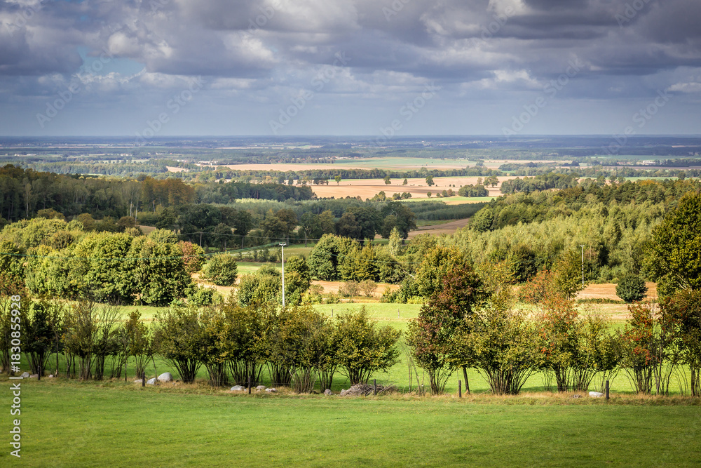 Naklejka premium Rural landscape seen from viewing tower on the top of Dylewska Mountain in Landscape Park of Dylewo Hills in Poland