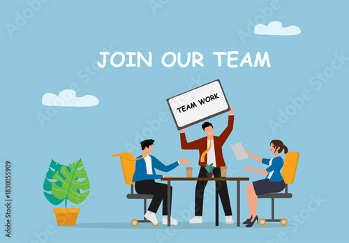 Business Team Meeting and Collaboration Illustration for Recruitment, Office Discussion, Teamwork, Hiring Announcement, and Corporate Workplace Concept