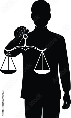 Silhouette of person holding justice scales woman
