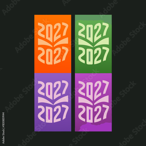 Four panels with year 2027 in different colors new year