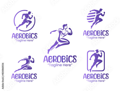 5 Aerobics Logo Set Dynamic Fitness Movement Collection